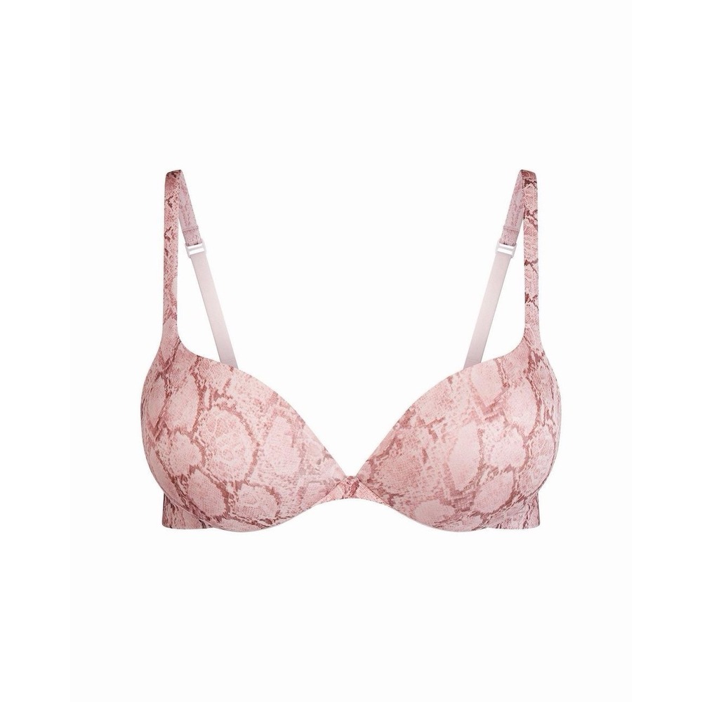 NWT SKIMS Ultimate Teardrop Push Up Bra in Pink Rose Pastel Snake Print Sz 32D